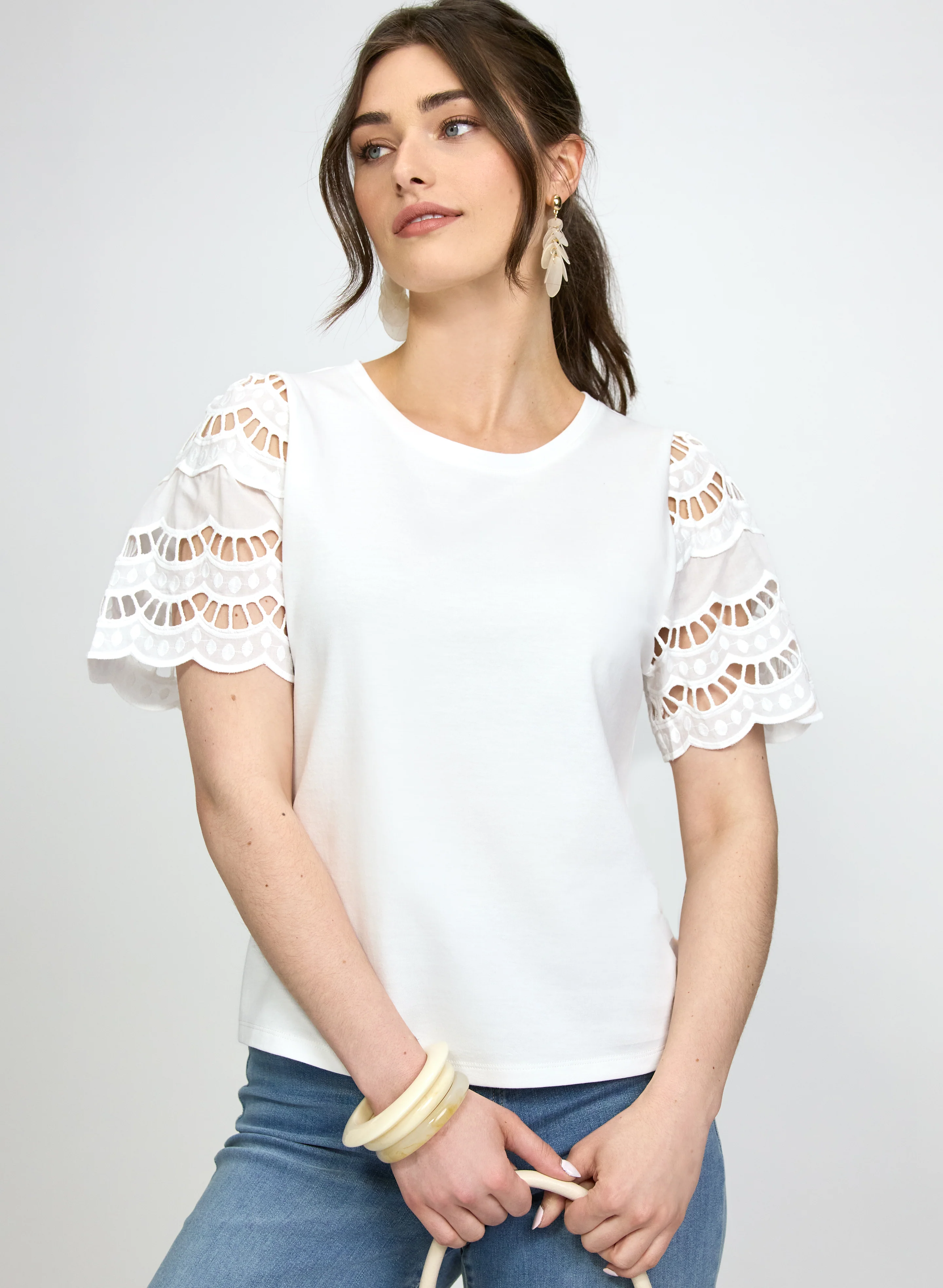 Scalloped Cotton-Blend T-Shirt - Image 4