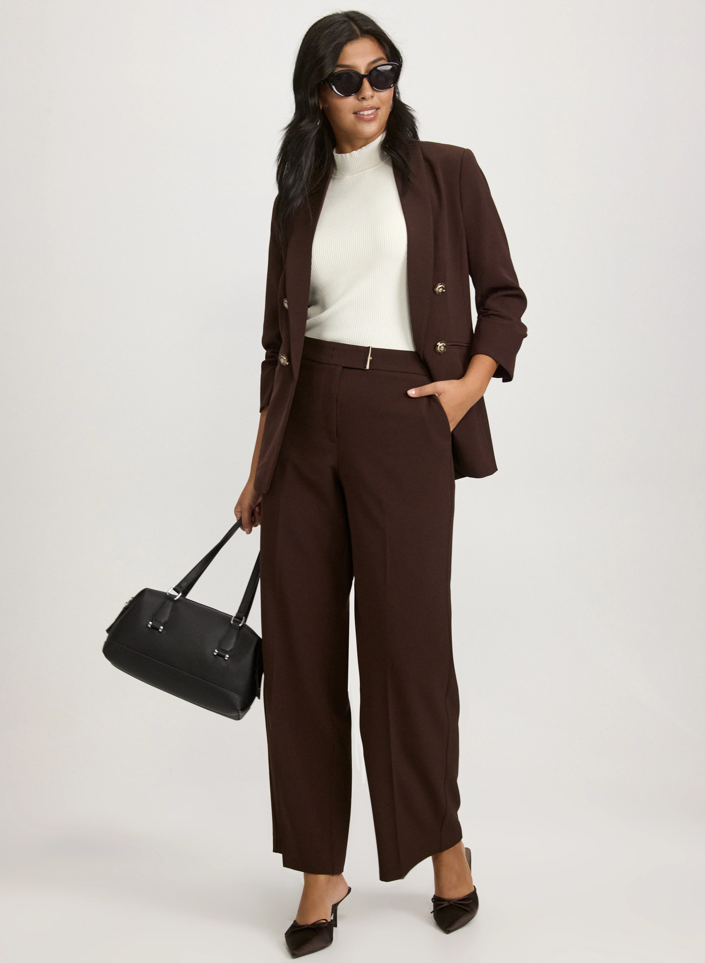 Shawl Collar Blazer & Olivia Bar Trim Wide-Leg Pants