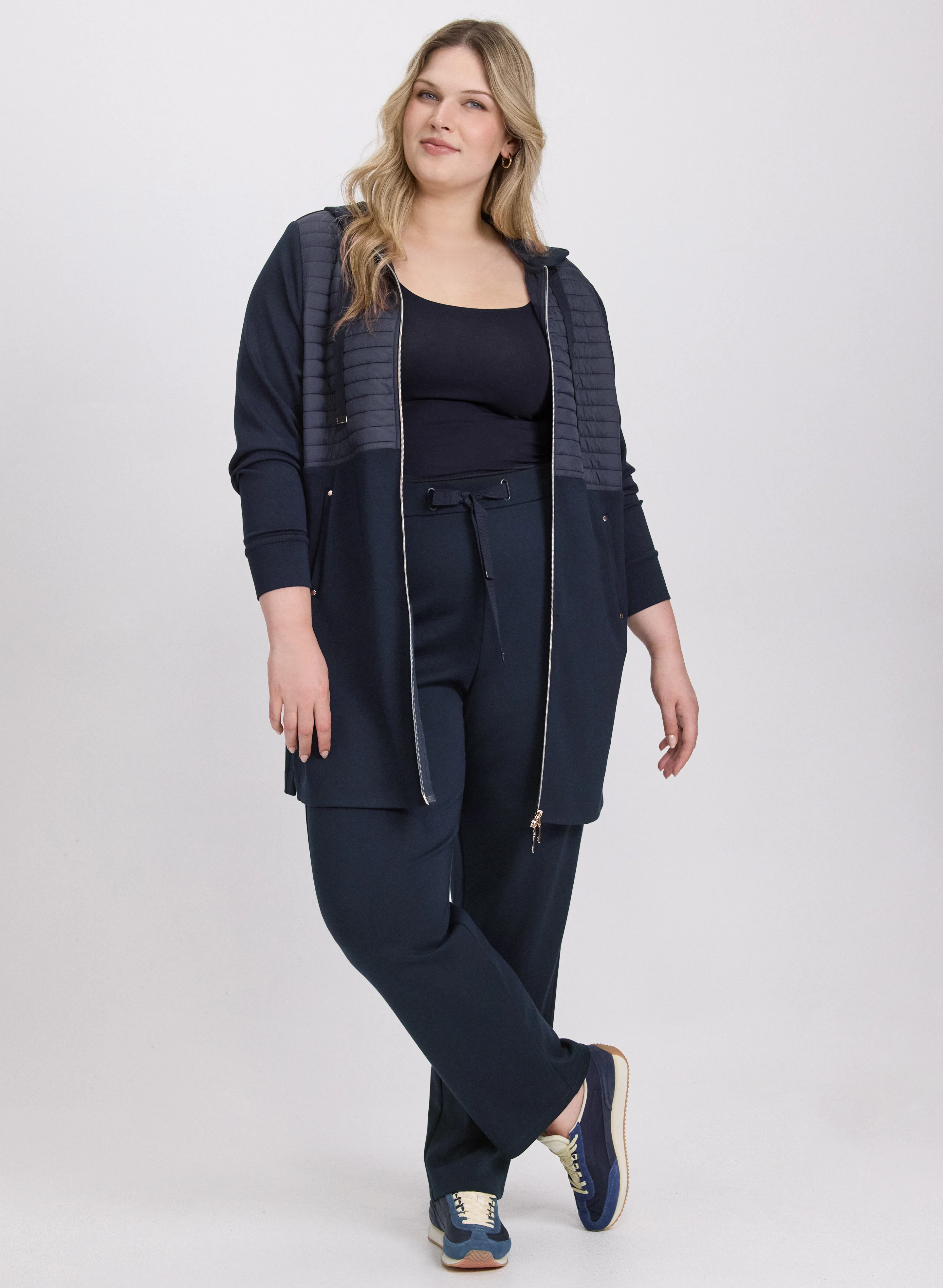 Zip Nylon Trim Top & Pull-On Scuba Pants